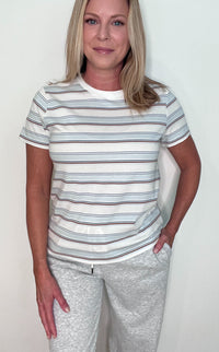 Fall Tide Cotton Tee-Cream/Blue Stripe