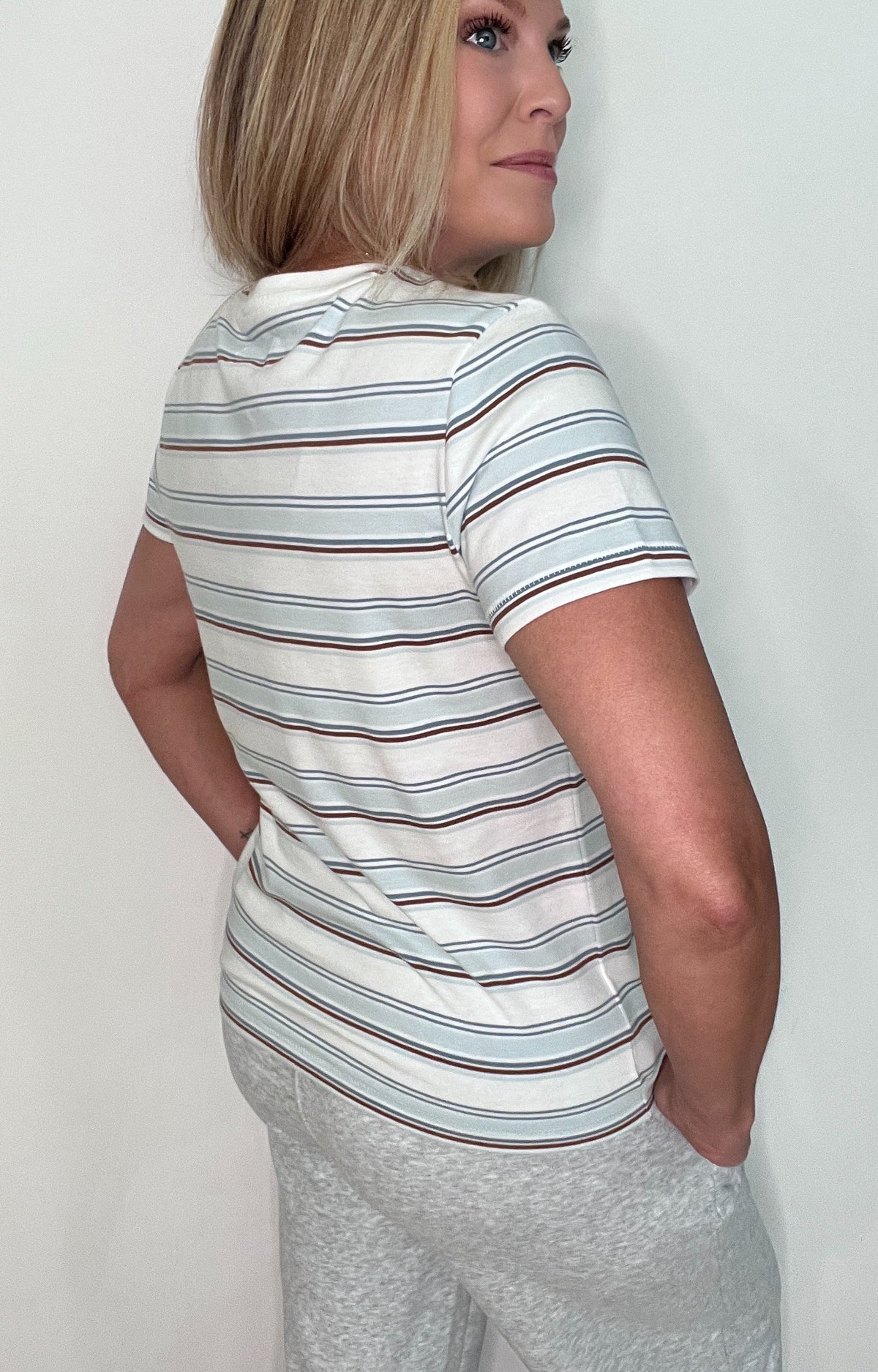 Fall Tide Cotton Tee-Cream/Blue Stripe
