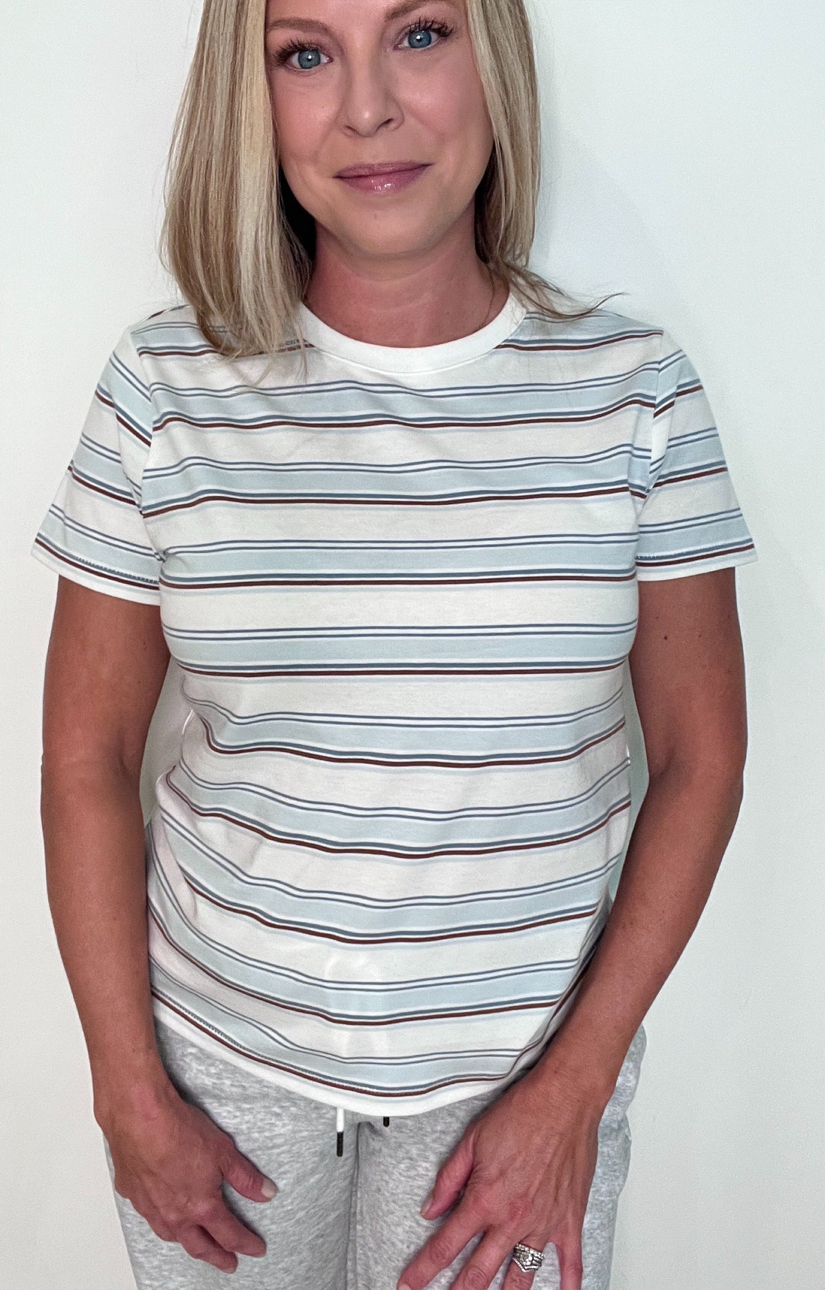 Fall Tide Cotton Tee-Cream/Blue Stripe