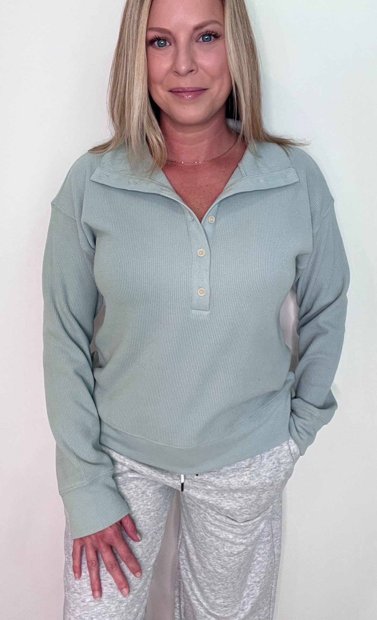 Easywear Mockneck Henley-Cloud Blue