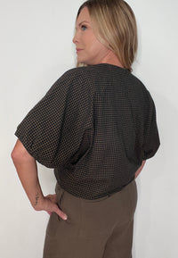 Shadow Gingham Top-Navy/Mocha