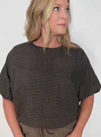 Shadow Gingham Top-Navy/Mocha