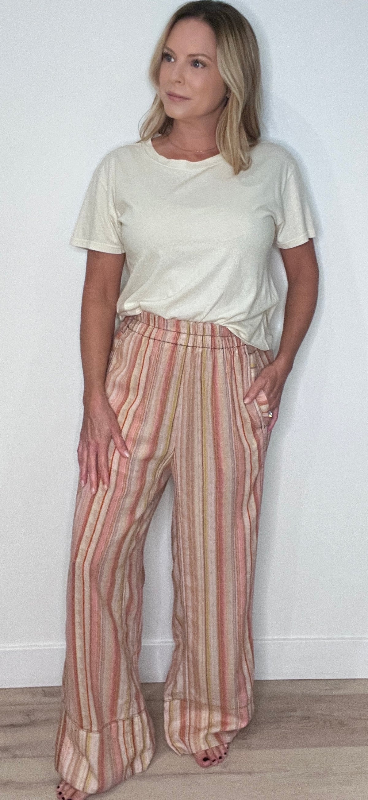 Harvest Days Pants-Beige/Pink
