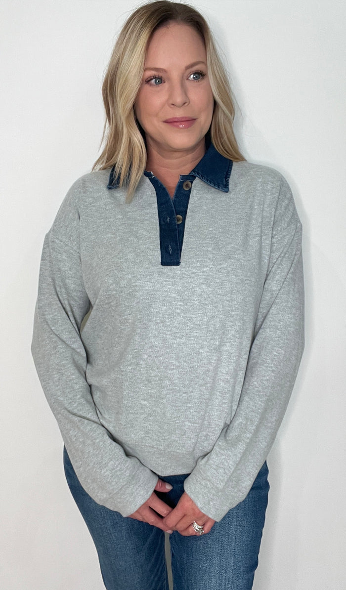 Northwoods Pullover-Heather Grey/Denim