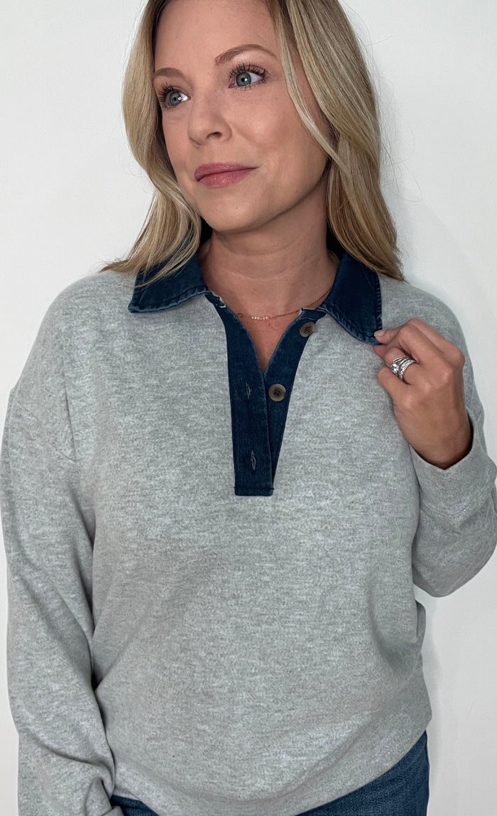 Northwoods Pullover-Heather Grey/Denim