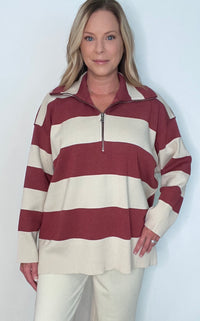 Cedar Grove Half Zip Pullover-Burgundy/Natural