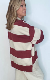 Cedar Grove Half Zip Pullover-Burgundy/Natural