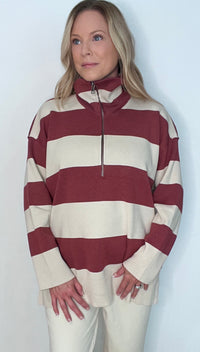 Cedar Grove Half Zip Pullover-Burgundy/Natural