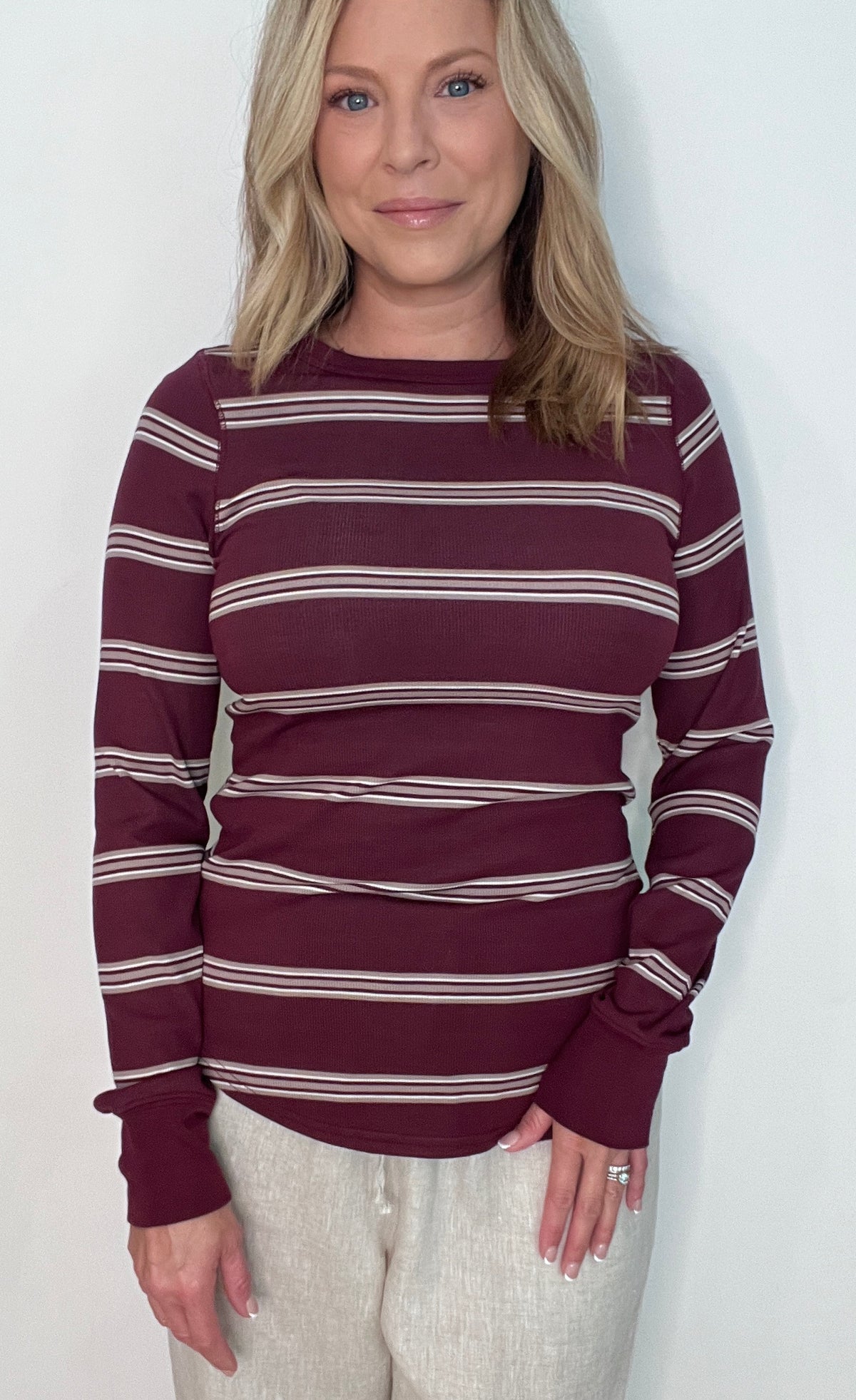 The Staple Top-Maroon Stripe