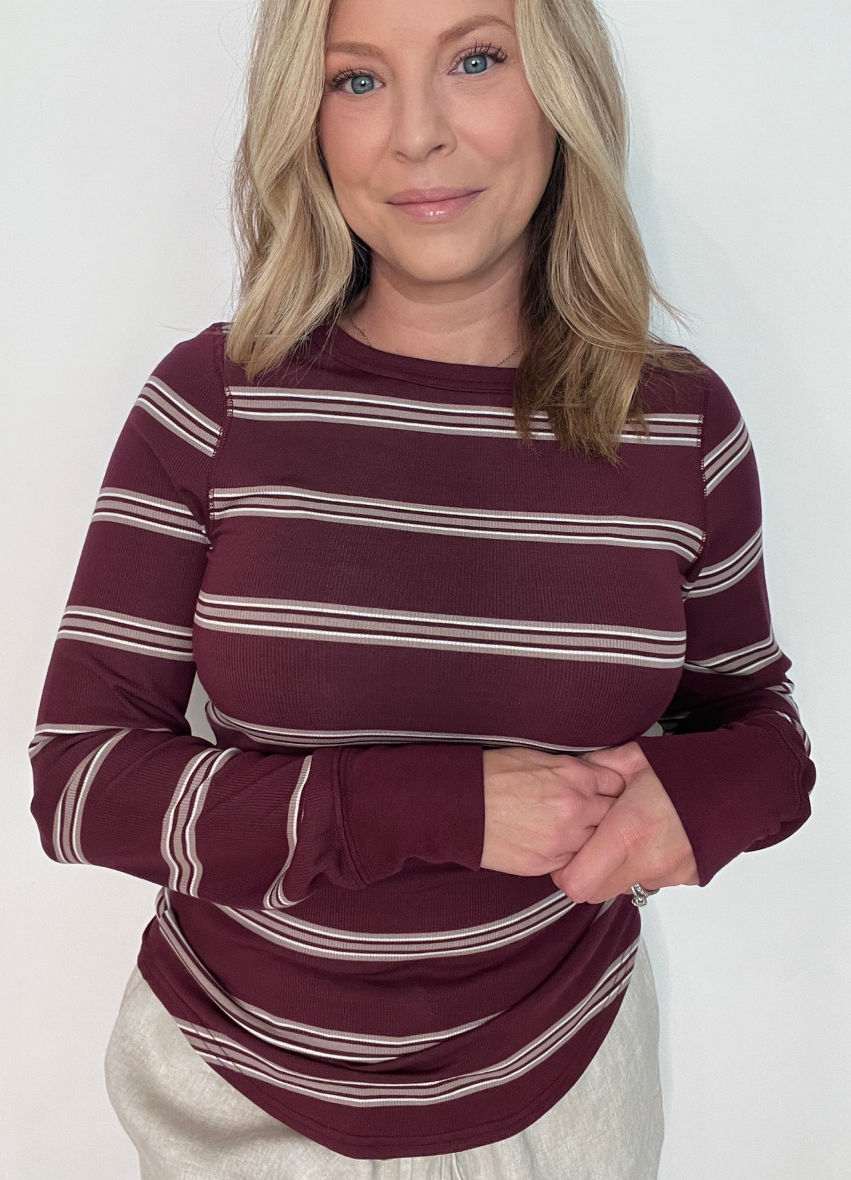 The Staple Top-Maroon Stripe