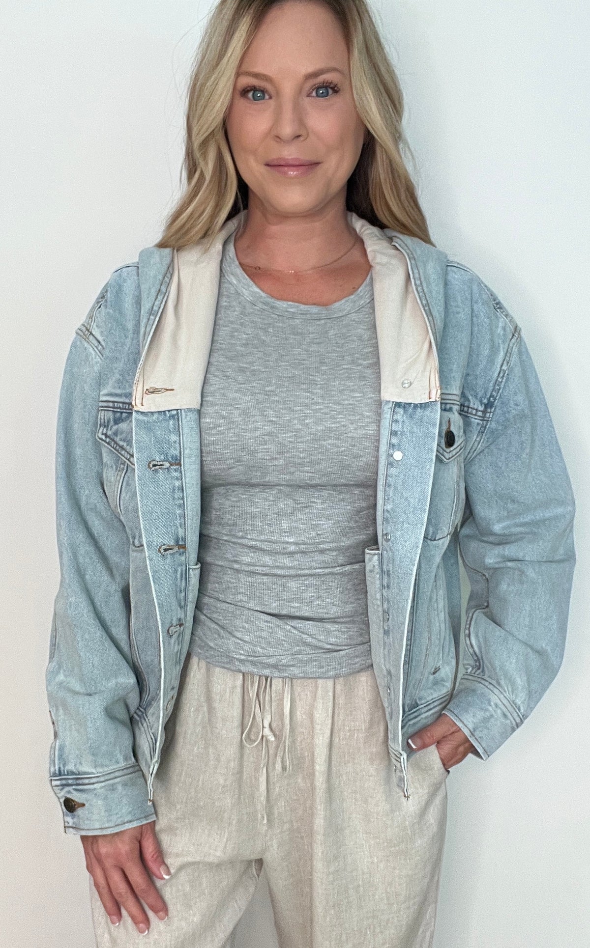 Sawyer Hooded Denim Jacket-Light Wash