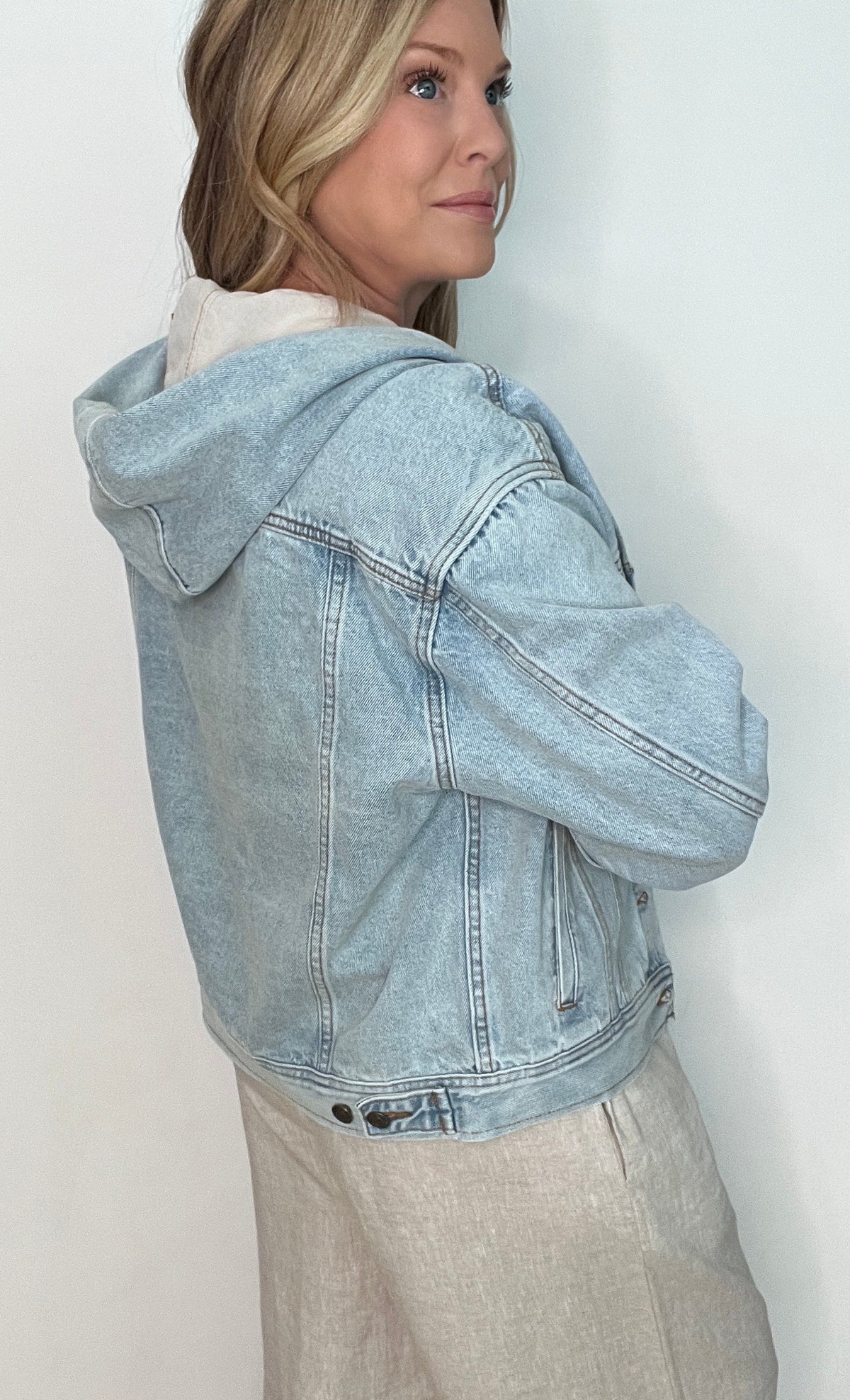 Sawyer Hooded Denim Jacket-Light Wash