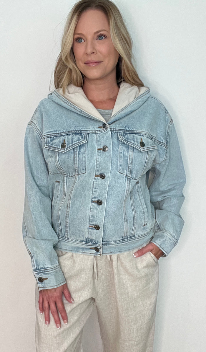 Sawyer Hooded Denim Jacket-Light Wash