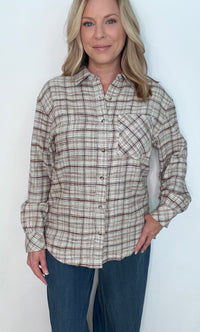 Autumn Trail Cotton Top-Taupe Plaid