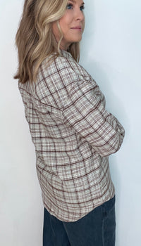 Autumn Trail Cotton Top-Taupe Plaid