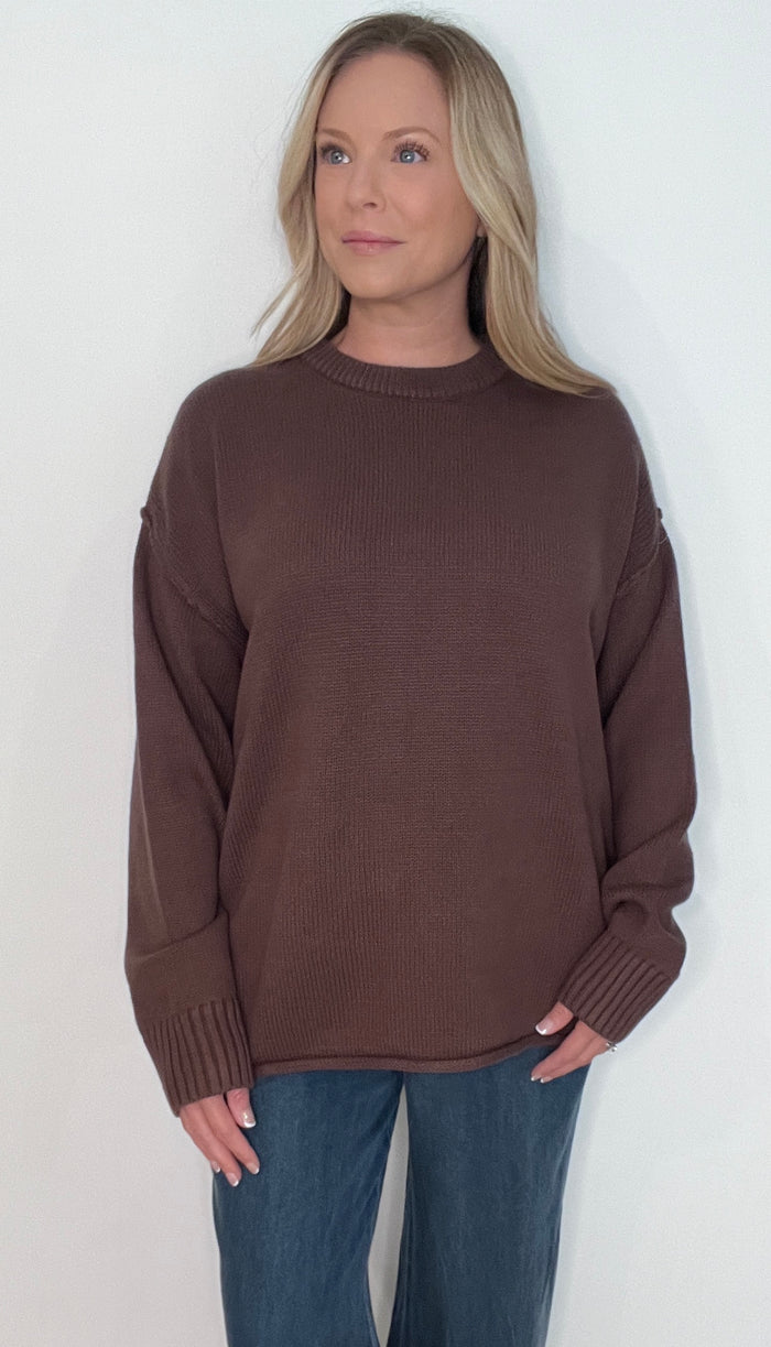 Boyfriend Oversized Sweater-Chocolate