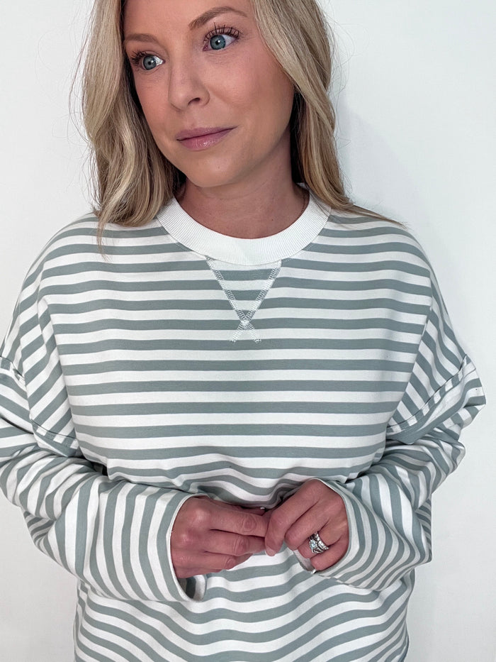 Coastal Sage Pullover-Sage/White