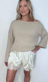 Meadow Lace Satin Shorts-Cream