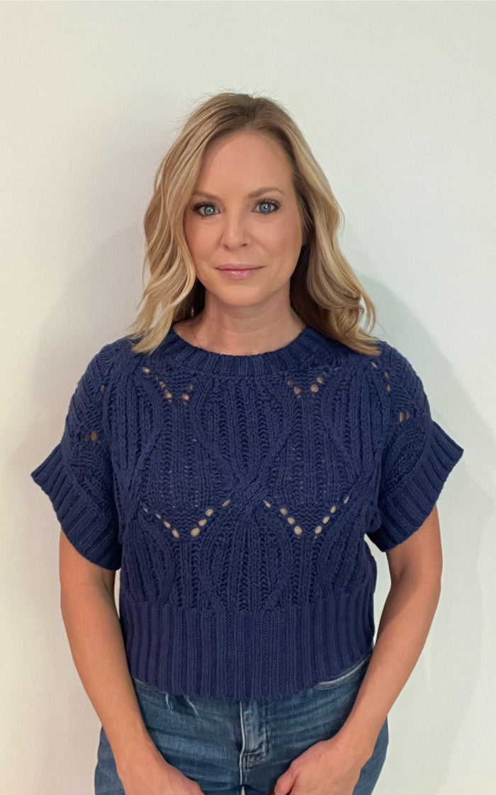 Blair Crochet Sweater-Navy-Final Sale