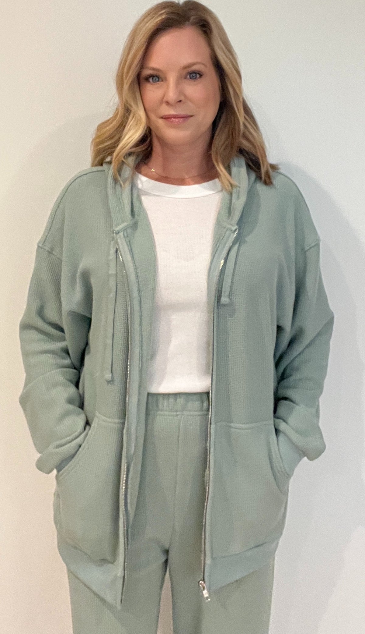 Saturdays Waffle Hoodie-Sage-Final Sale