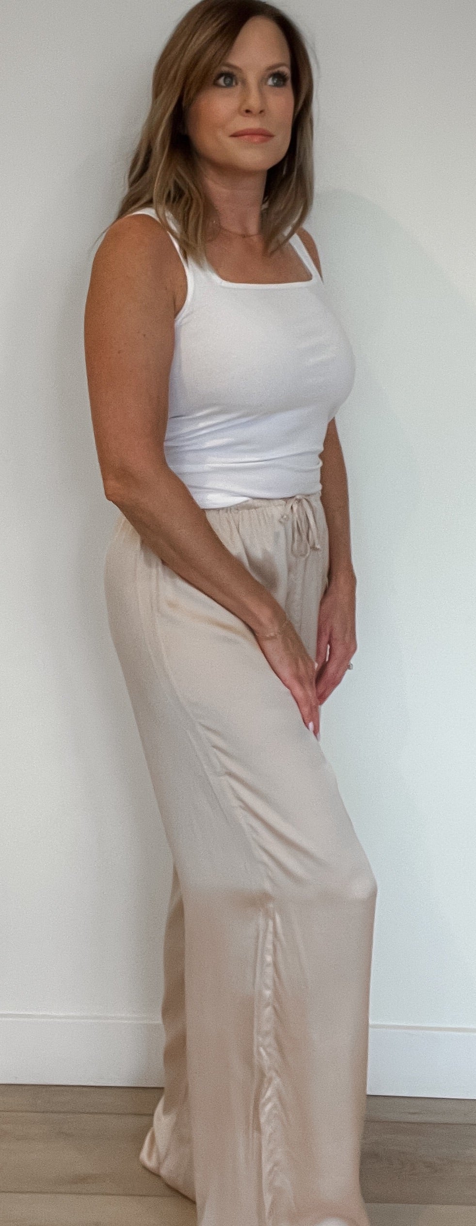 Cape Cod Satin Pant-Champagne-Final Sale