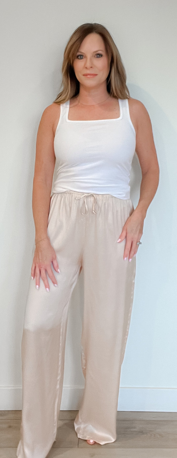 Cape Cod Satin Pant-Champagne-Final Sale