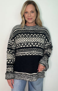 Frosted Pines Nordic Sweater-Black/White