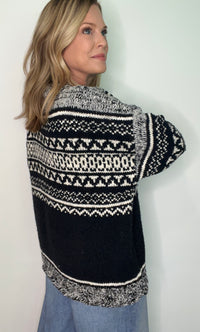 Frosted Pines Nordic Sweater-Black/White