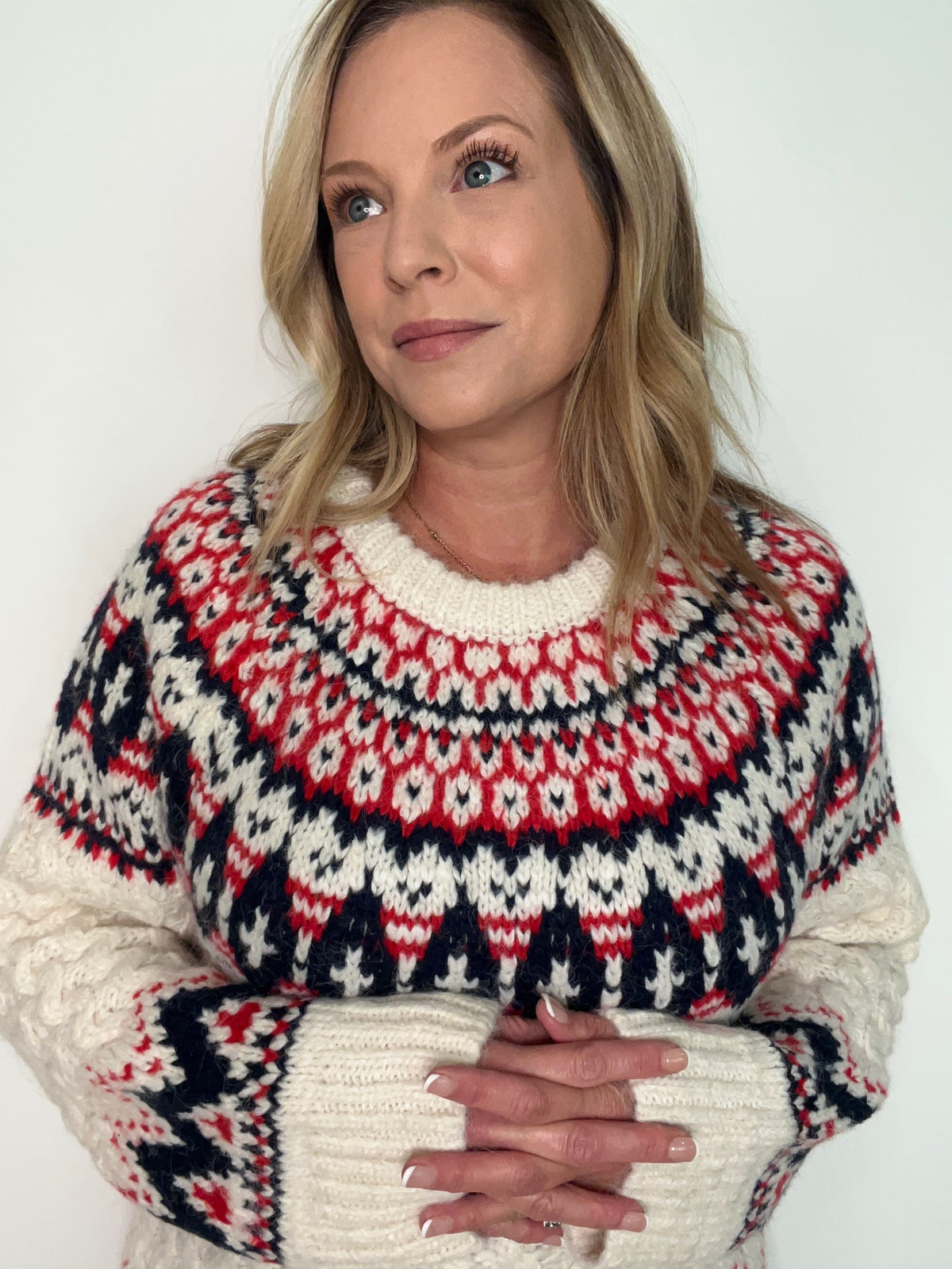 Winter Traditions Sweater-Cream/Navy/Pink