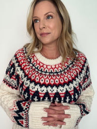 Winter Traditions Sweater-Cream/Navy/Pink