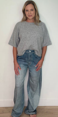 Jojo Denim Track Sweatpants-Navy Stripe