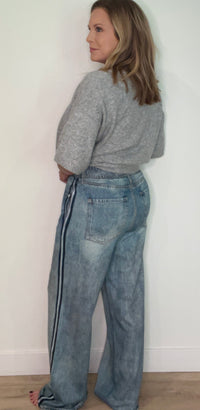 Jojo Denim Track Sweatpants-Navy Stripe