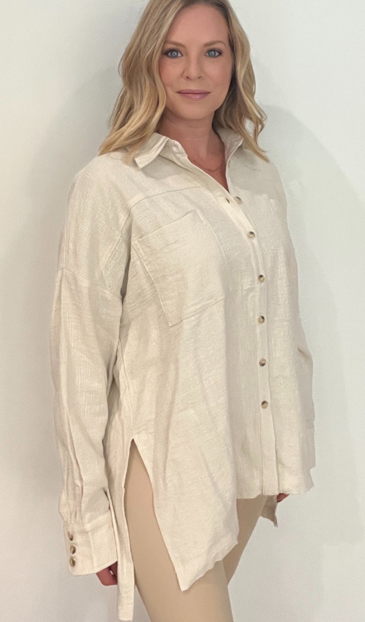 Vivian Woven Button Down Top-Natural-Final Sale