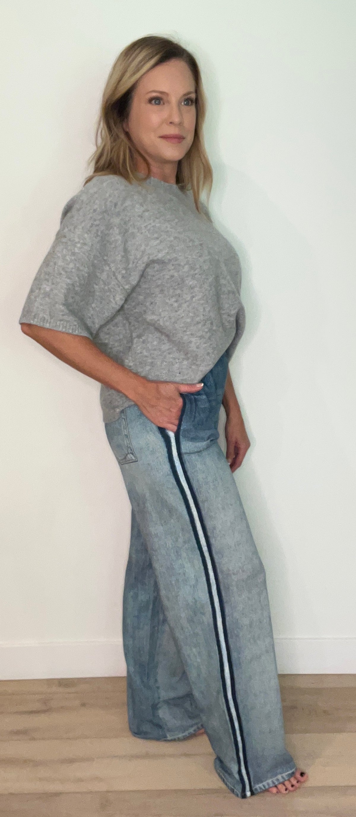 Jojo Denim Track Sweatpants-Navy Stripe