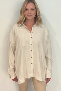 Vivian Woven Button Down Top-Natural-Final Sale