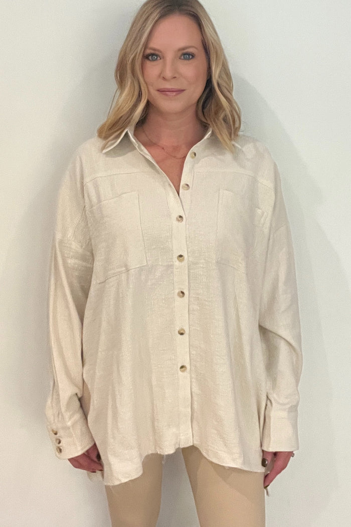 Vivian Woven Button Down Top-Natural-Final Sale