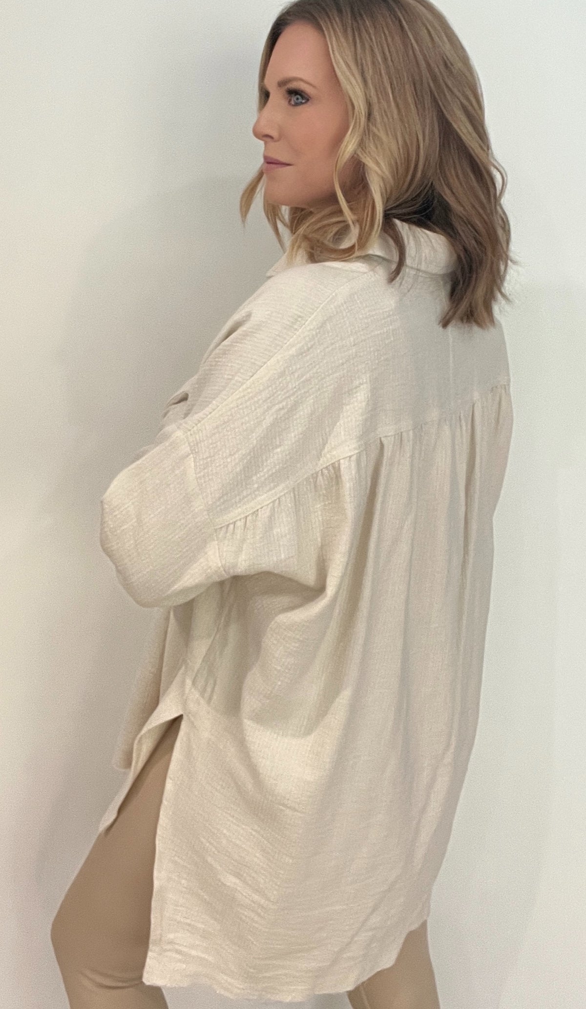 Vivian Woven Button Down Top-Natural-Final Sale