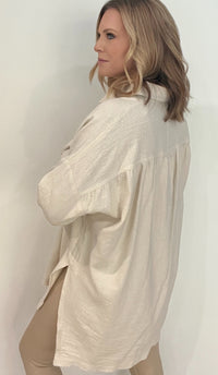 Vivian Woven Button Down Top-Natural-Final Sale
