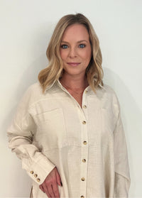 Vivian Woven Button Down Top-Natural-Final Sale