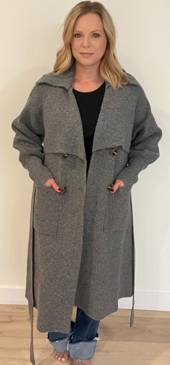 Oaklyn Knit Trench-Grey