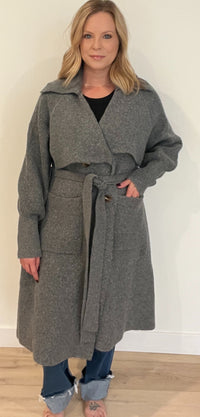 Oaklyn Knit Trench-Grey
