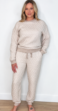 Cottage Quilted PJ Set-Beige Gingham