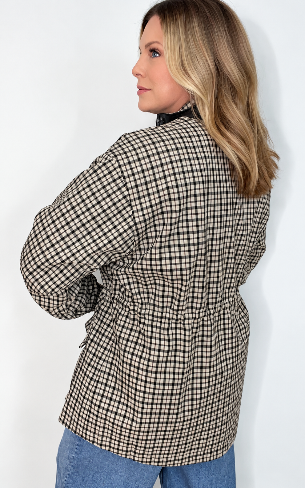 Surrey Plaid Jacket-Cream/Brown