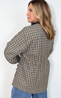 Surrey Plaid Jacket-Cream/Brown