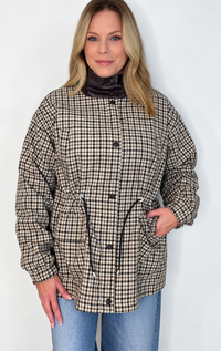 Surrey Plaid Jacket-Cream/Brown