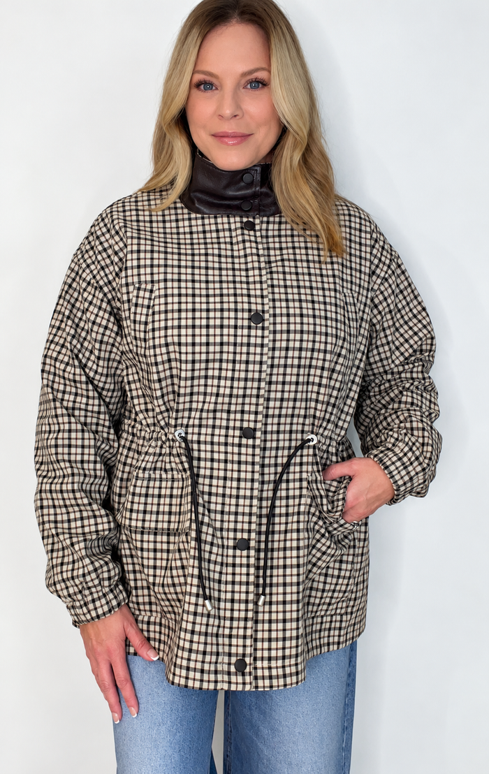 Surrey Plaid Jacket-Cream/Brown
