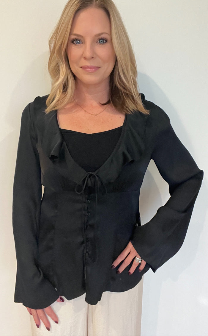 Seleste Satin Top-Black-Final Sale