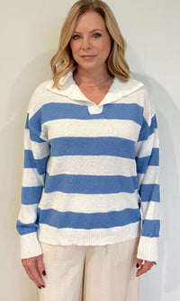 Spring Lines Sweater-Blue/White-Final Sale