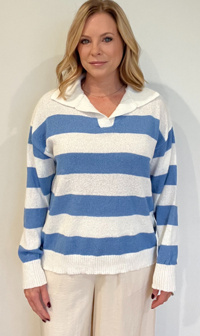 Spring Lines Sweater-Blue/White-Final Sale