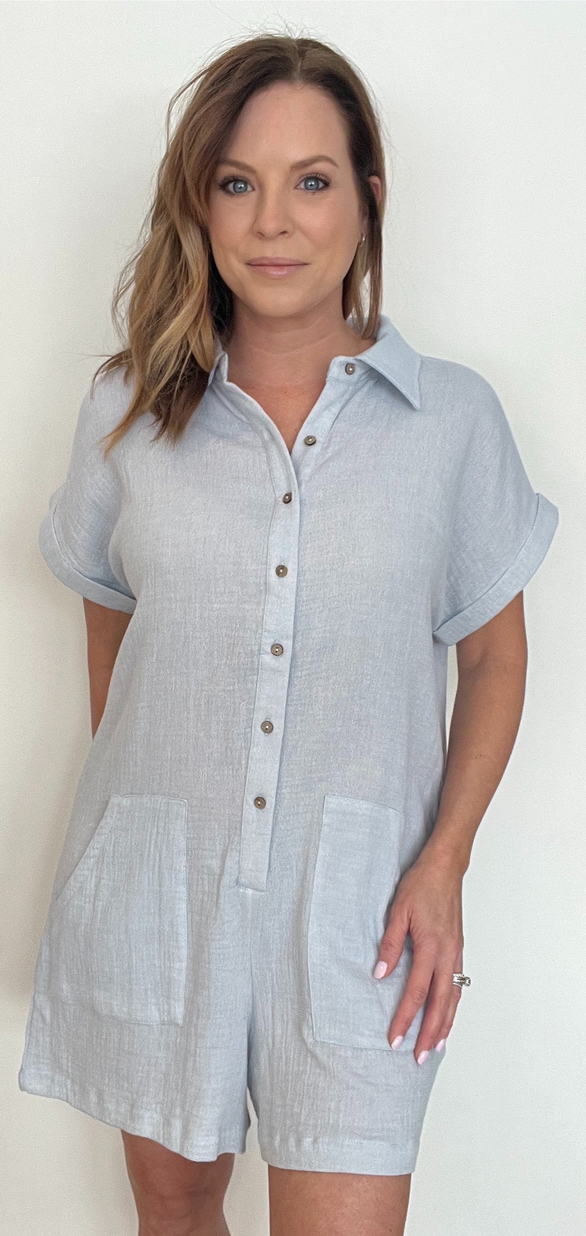 Surfrider Cotton Romper-Light Blue